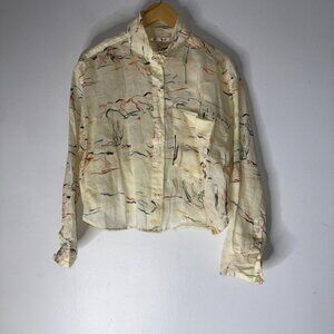 banana republic Boxy Cop Collar Button Down Ramie Desert Horse Print Medium